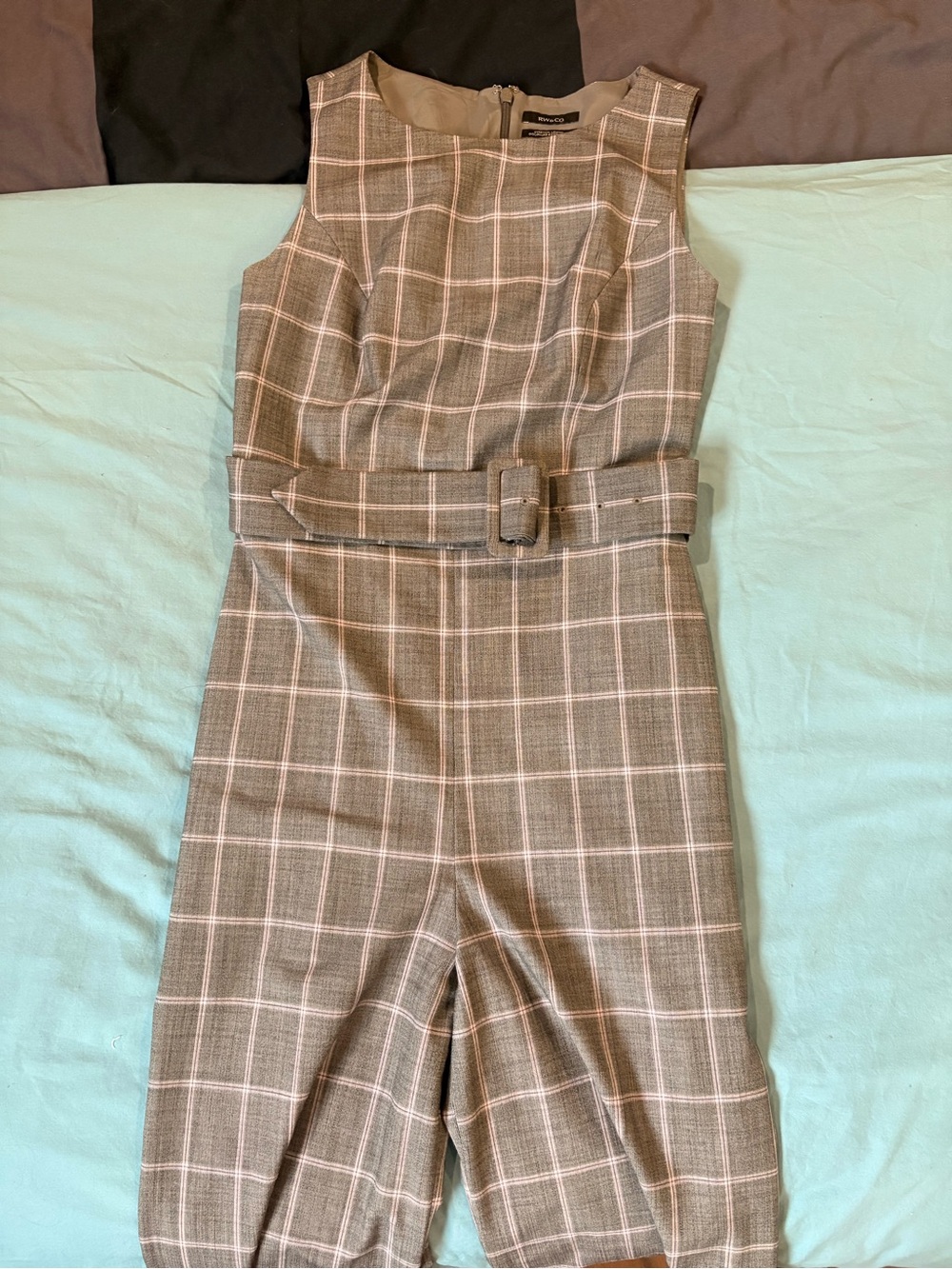 RW&CO. Gray Plaid Sleeveless Jumpsuit